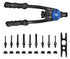 Astro Pneumatic 1450 rivet nut setter tool shown with all 9 mandrel and nose piece accessories