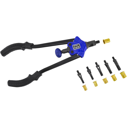 Astro Pneumatic 1452 XL Nut Thread Setting Hand Riveter Kit with mandrels and rivet nuts laid out
