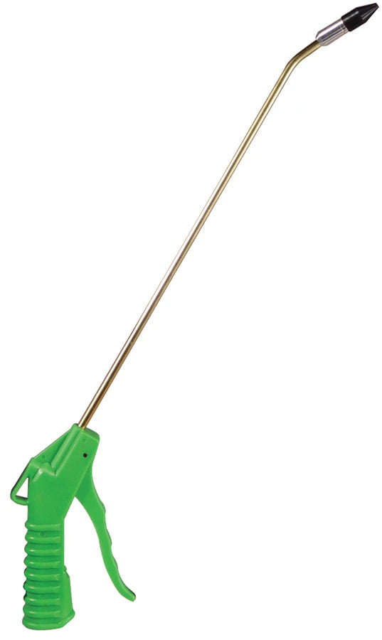 Astro Pneumatic 1715 Deluxe Air Blow Gun side profile view showing full-length angled nozzle and green grip body