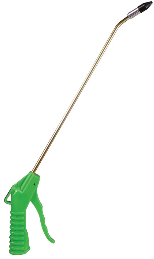 Astro Pneumatic 1715 Deluxe Air Blow Gun side profile view showing full-length angled nozzle and green grip body