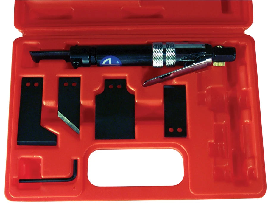 Astro Pneumatic 1750K Air Scraper Kit tool and blade set displayed in red molded case