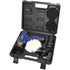 Astro Pneumatic 3027 12V 3-Inch Mini Cordless Pistol Polisher complete kit laid out in carrying case with wool pad, foam pads, batteries, and charger