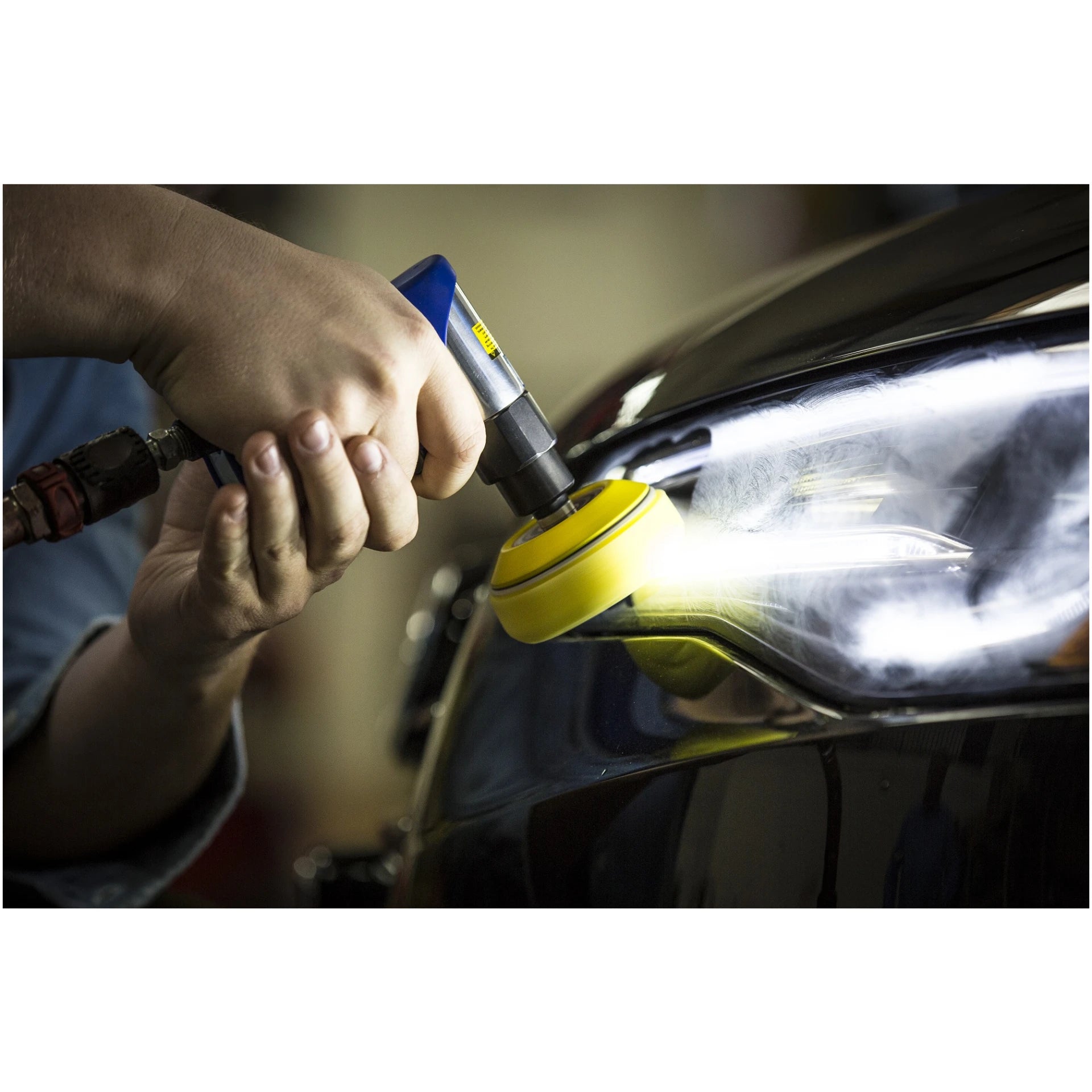 Astro Pneumatic 3055 mini air polisher buffing car headlight close-up lifestyle shot