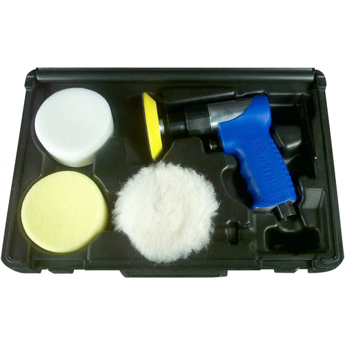 Astro Pneumatic 3055 3-Inch Mini Air Polishing Kit with polisher and pads in blow molded case