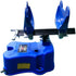Astro Pneumatic AST-4550A Air Operated Paint Shaker - angled view showing blue housing and adjustable rubber coated clamps