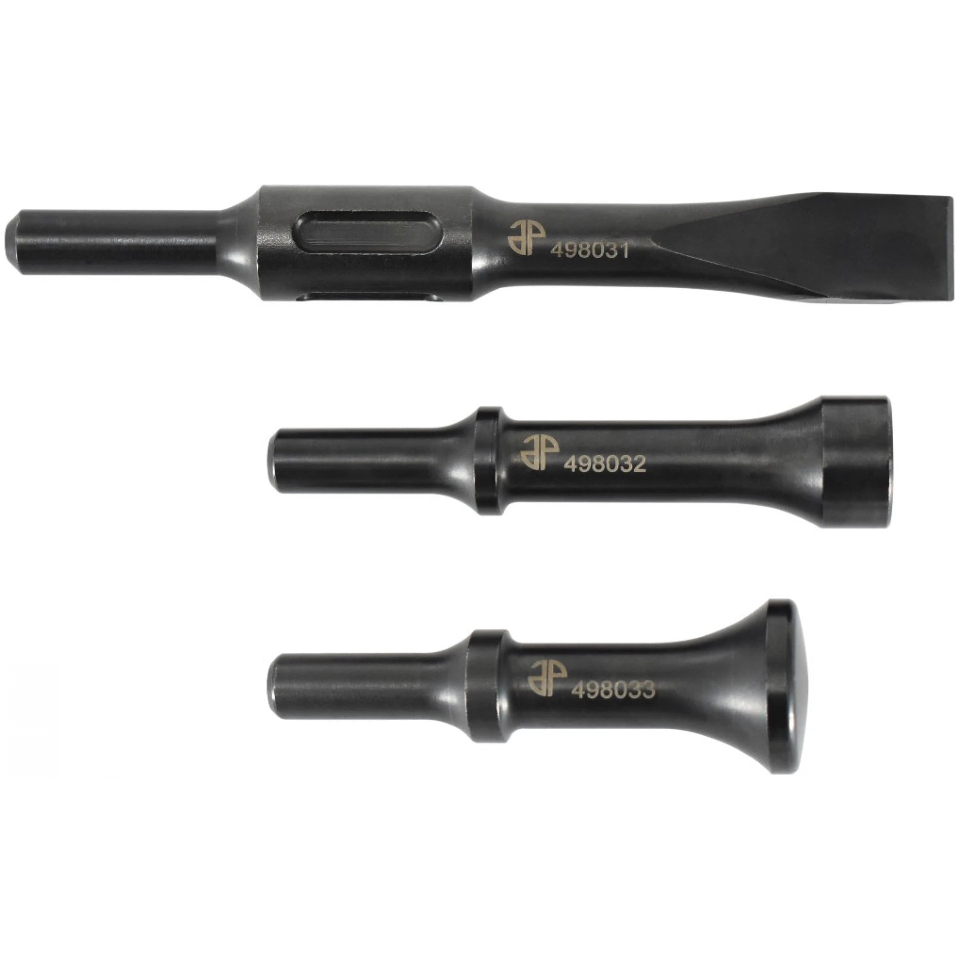 Astro Pneumatic 49803 3pc Chisel & Hammer Bit Set .498 Shank - all three pieces on white background
