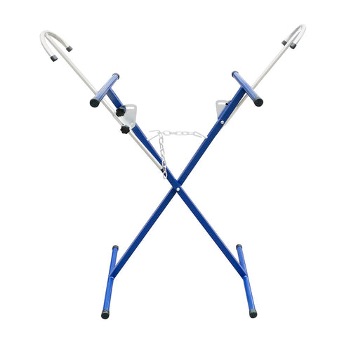 Astro Pneumatic 557012 Panel Stand - X-frame blue steel adjustable stand angle view