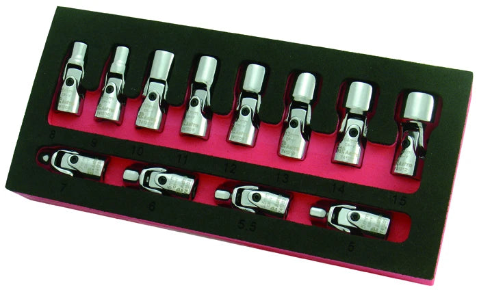 Astro Pneumatic 7412 12pc 1/4" Drive Flex Socket Set in red and black foam storage tray