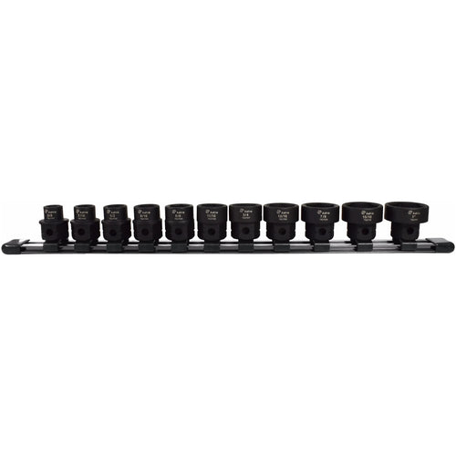 Astro Pneumatic 78211 11pc 1/2 Inch Drive Nano Impact Sockets SAE set on rail, sizes 3/8 to 1 inch