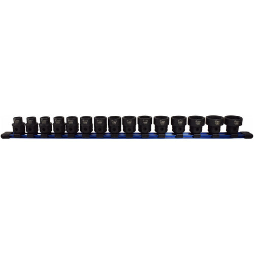 Astro Pneumatic 78215 15pc 1/2-Inch Drive Nano Impact Socket Set Metric 10mm-24mm on blue rail organizer