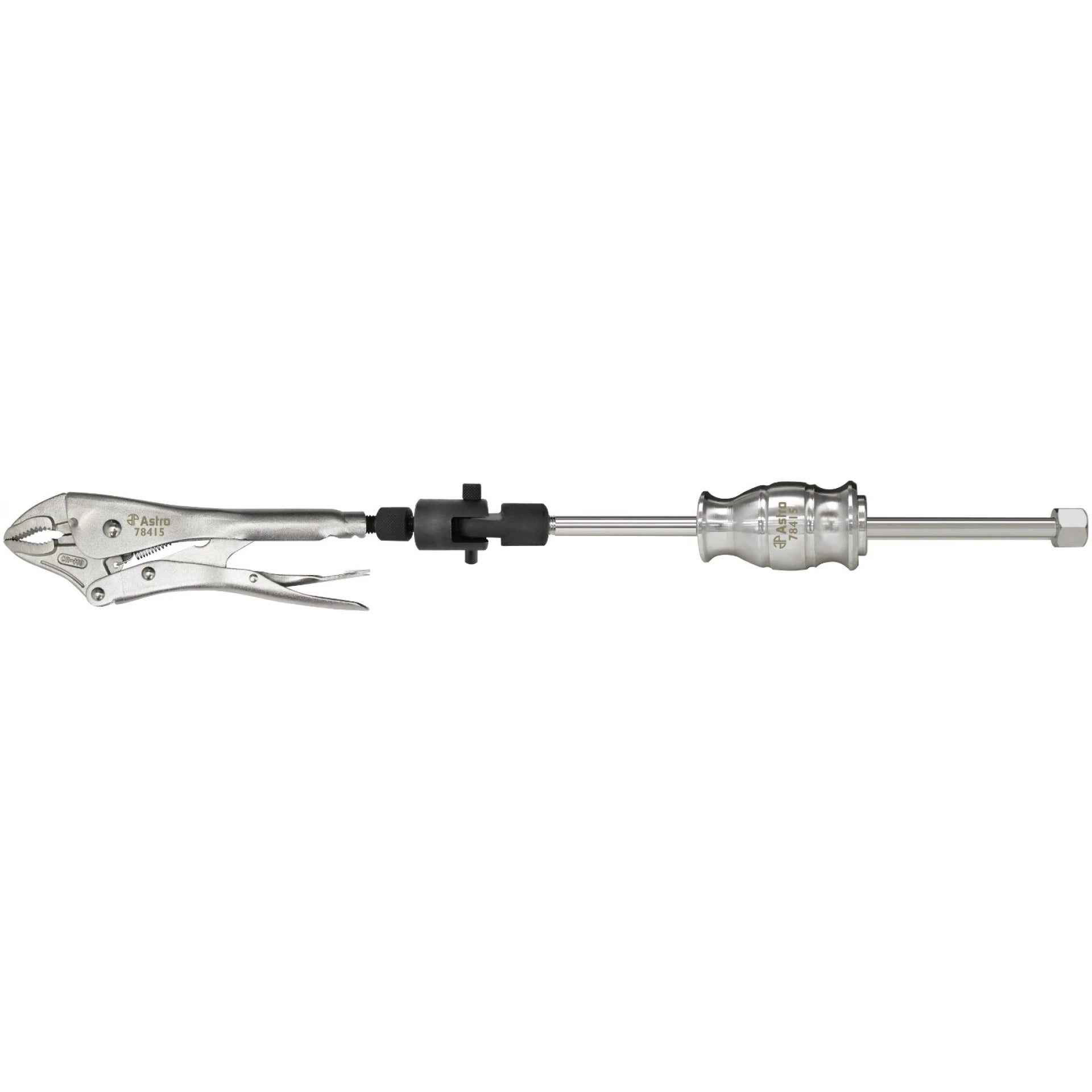 Astro Pneumatic 78415 Locking Pliers Slide Hammer Puller with quick-detach swivel and 2.5 lb sliding hammer, silver finish