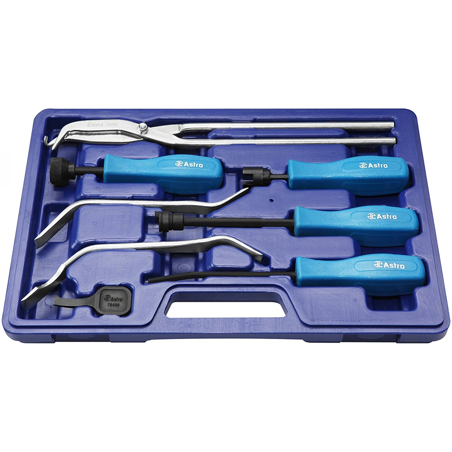 Astro Pneumatic AST-7848 8pc Professional Brake Tool Set displayed in blue blow molded case, top-down view