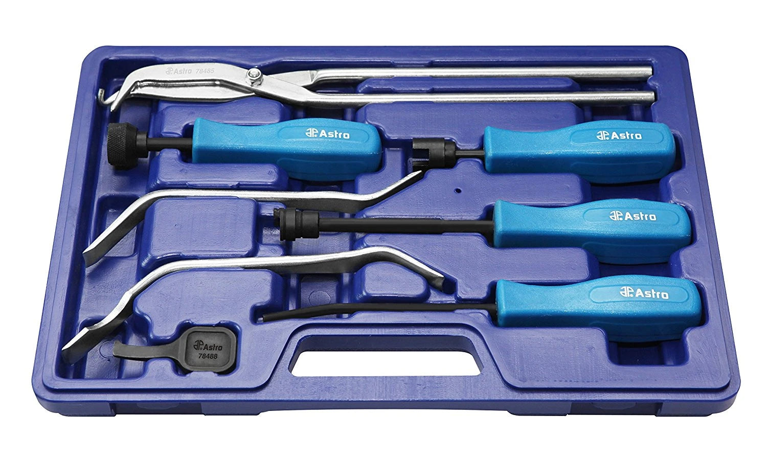Astro Pneumatic AST-7848 8pc Professional Brake Tool Set in blue blow molded case, angled view