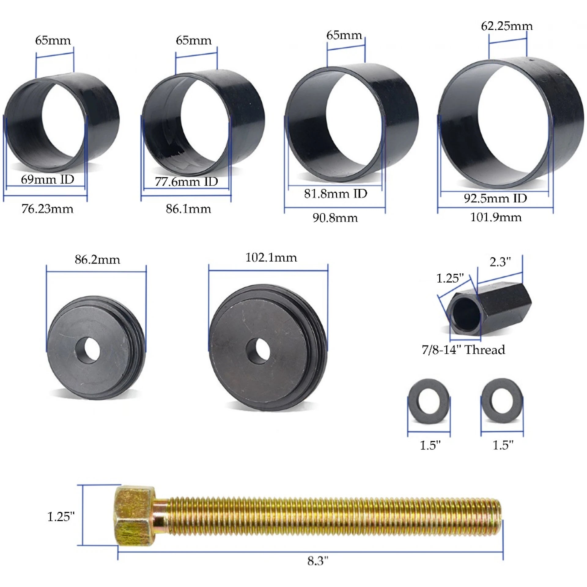 Astro Pneumatic 78825 component detail diagram showing sleeve, plate, nut, washer, and Grade 8 drive bolt dimensions