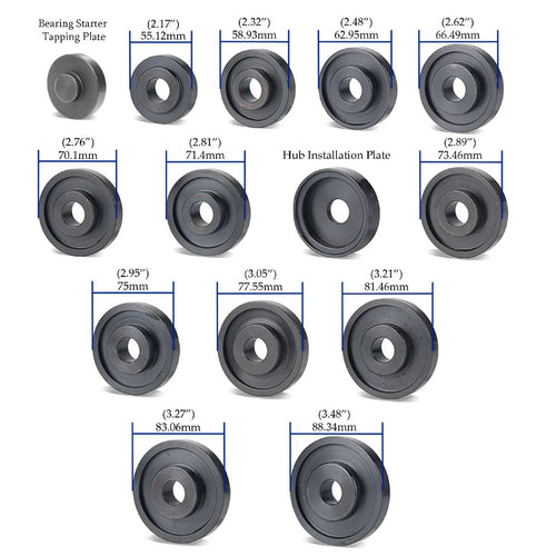 Astro Pneumatic 78825 bearing adapter and tapping plate size diagram with inch and mm measurements