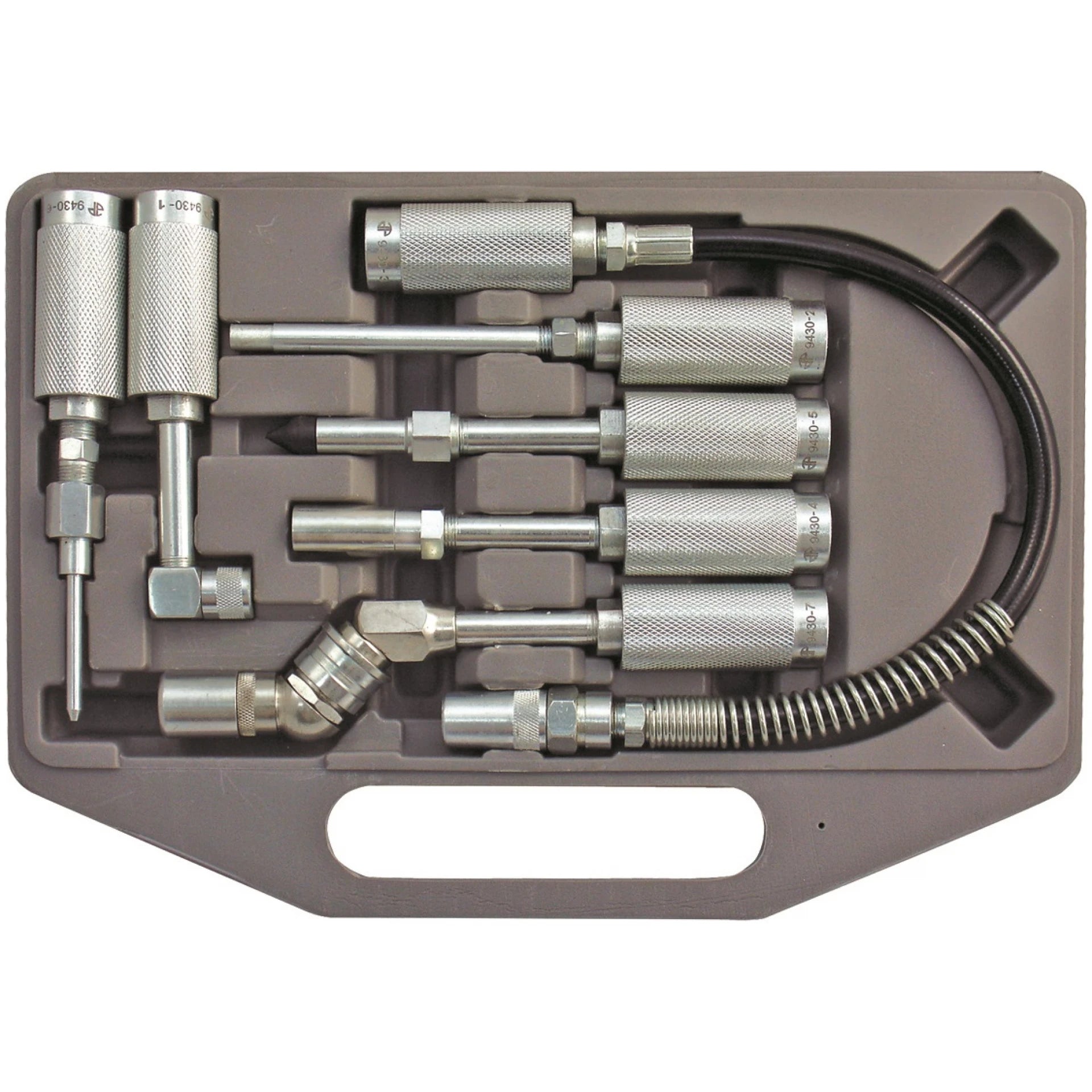 Astro Pneumatic 9430 Grease Fitting Adapter Set displayed in blow molded case - top view