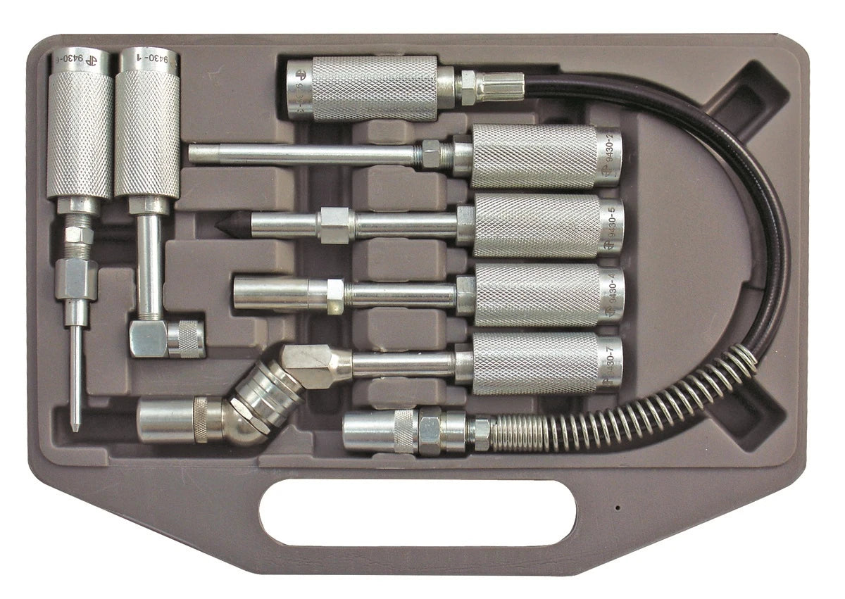 Astro Pneumatic 9430 7-Piece Grease Fitting Adapter Set in case - angled view