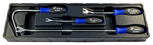 Astro Pneumatic 9589 4pc Upholstery Tool Set in foam storage tray, angled view