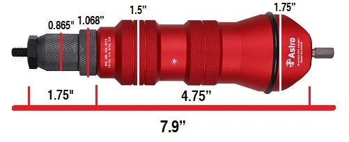 Astro Pneumatic ADN38 XL Rivet Nut Drill Adapter Kit dimension diagram showing 7.9 inch total length