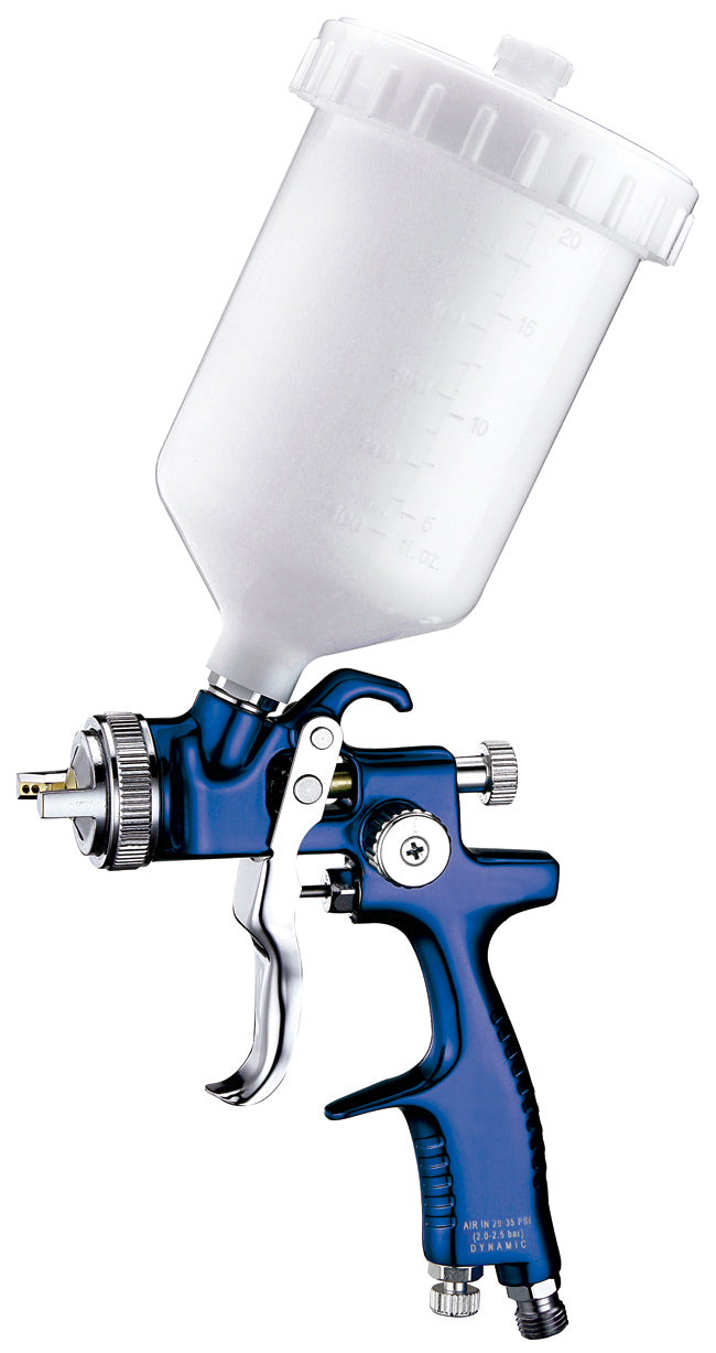 Astro Pneumatic EUROHE105 EuroPro High Efficiency Gravity Feed Spray Gun with 1.5mm Nozzle and 600ml Plastic Cup, side view