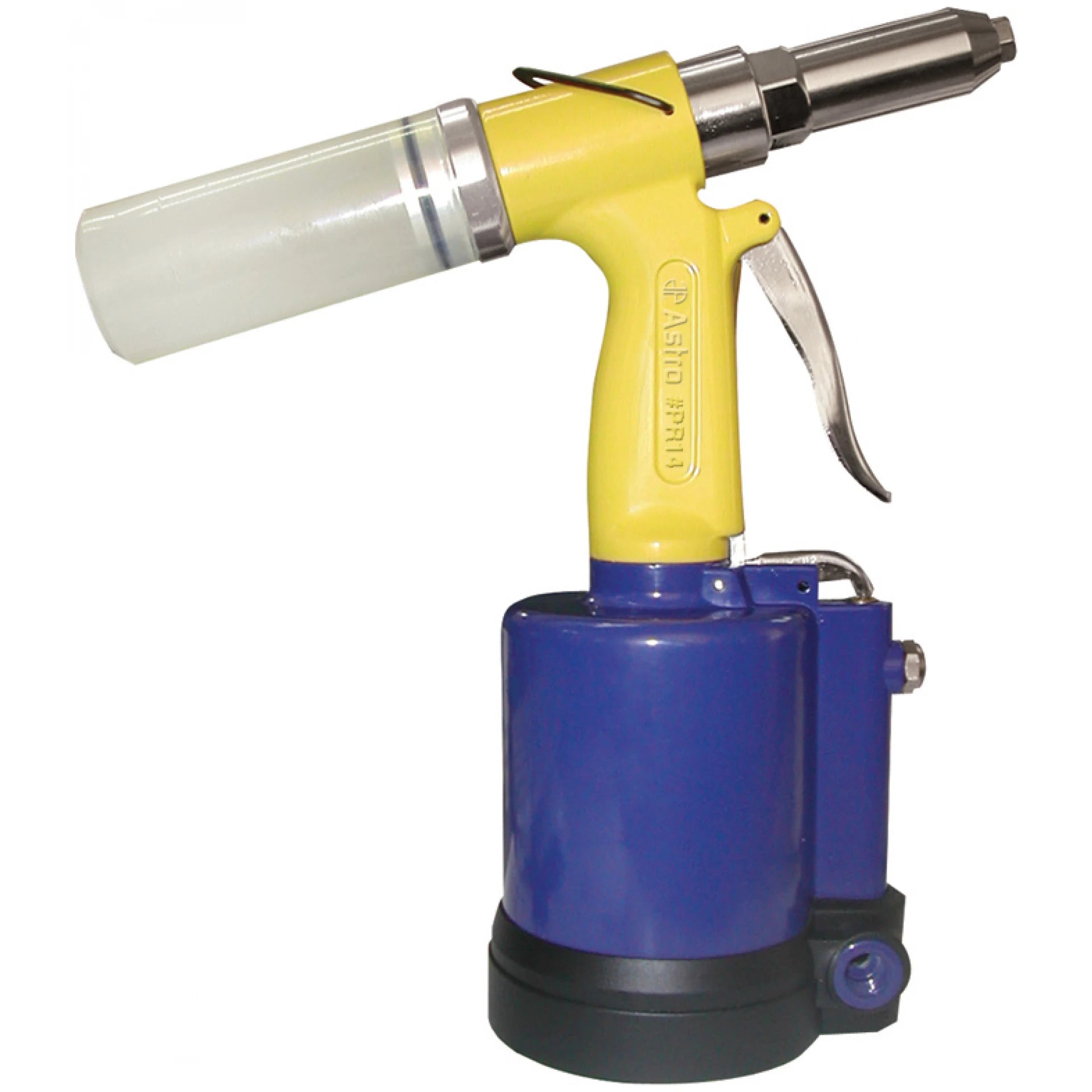 Astro Pneumatic PR14 Air Riveter full product view, yellow and blue body