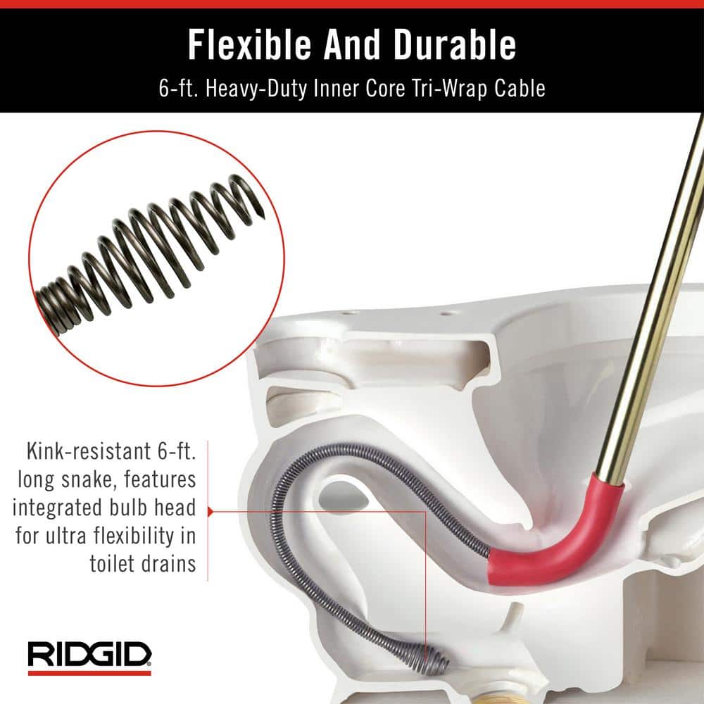 RIDGID 56658 K-6P Hybrid Toilet Auger, 6 ft. Snake Cable