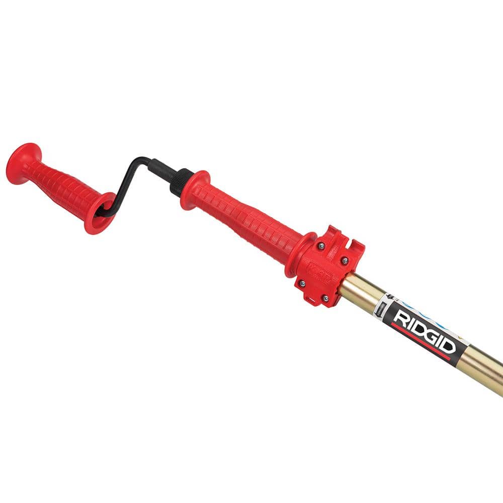 RIDGID K-6P Hybrid Toilet Auger handle detail showing removable crank handle and tube clamp