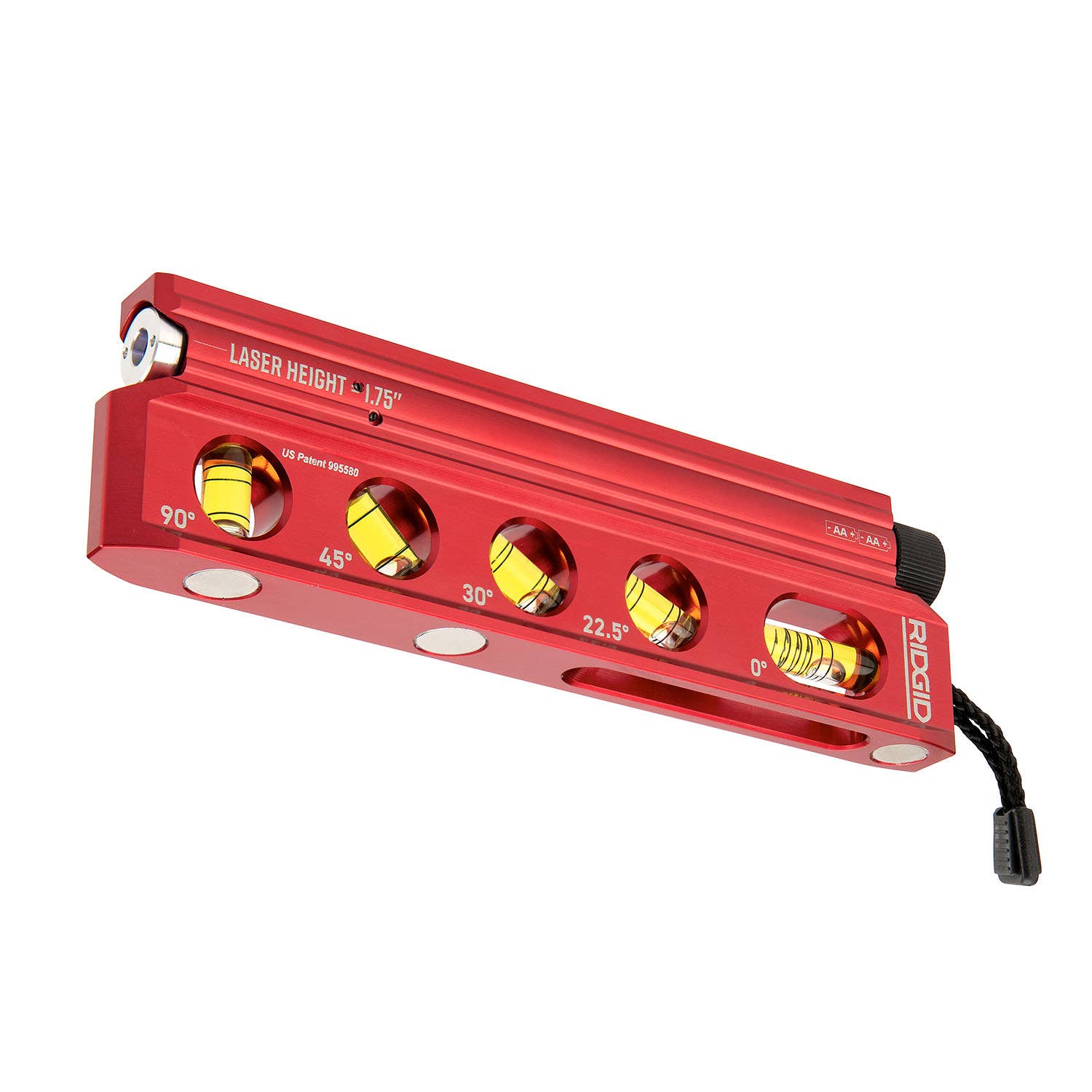 Ridgid 36253 800 LMI 8-1/2 in. Machined Aluminum Laser Level with 5 Vials - Bottom View Showing Rare Earth Magnets