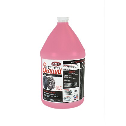 AME International 26148 Super Tire Sealant 1 Gallon Jug, pink fibrous liquid formula in a white gallon jug