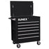 Sunex Tools 8057BK Full Drawer Professional Duty Service Cart in black with open lid, 6 drawers, and heavy-duty casters