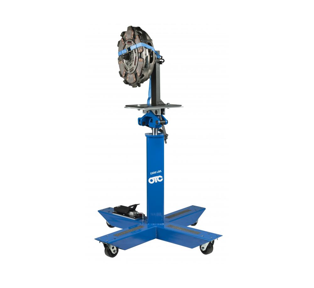 OTC Tools TJHP15 Transmission Jack in use with heavy-duty clutch adapter holding clutch assembly