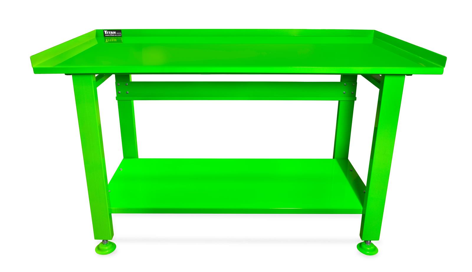 Titan Tools 21925 Neon Green 60-Inch Wide Steel Workbench with Raised Lip Tabletop and Bottom Storage Shelf