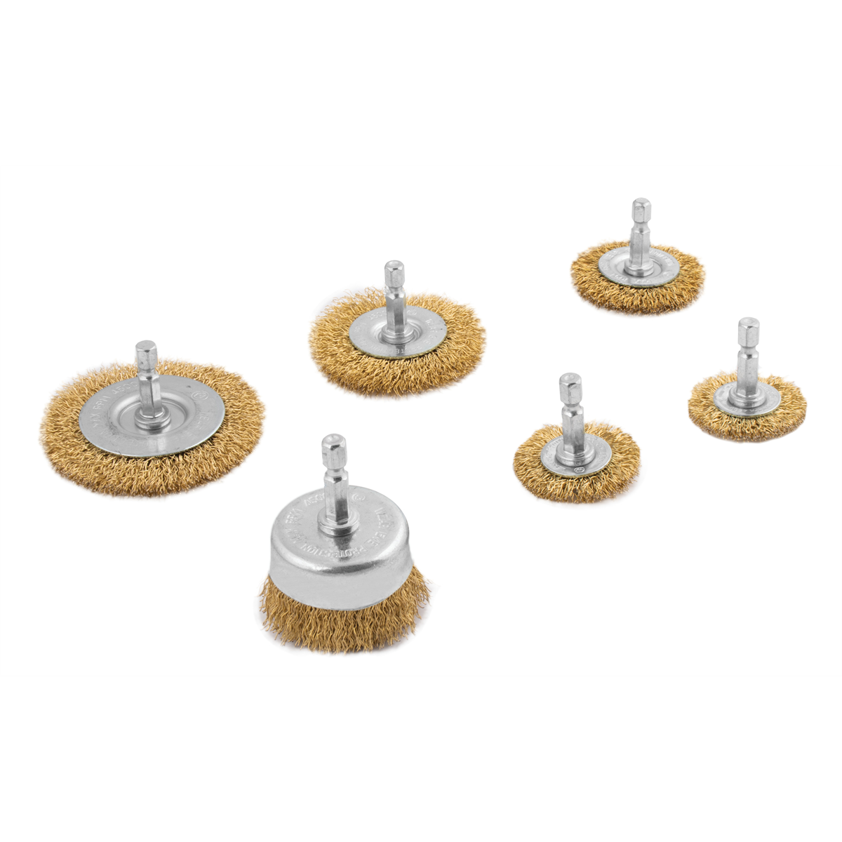 Titan Tools 22206 6pc Crimped Wire Brush Assortment - brass-coated carbon steel cup and circular brushes with 1/4 in. quick-change hex shank