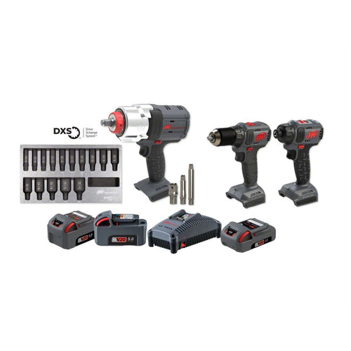 Ingersoll Rand IQV20-3W7D3 20V Cordless Power Tool Kit with W7153 DXS Impact Wrench, Drill Driver, Screwdriver, Batteries, Charger, and Socket Set