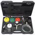 Mastercool 3307 Engine Cooling System Pressure Tester Kit with colored adapters, pressure gauge, hoses, and fittings in a black carrying case