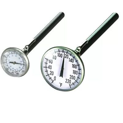 Mastercool 3406 A/C System Pocket Thermometer with analog dial, 0-220°F range, shown from two angles