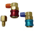 Mastercool 3525 A/C Charging Adapter Kit with red and teal quick-connect couplers and brass adapter fitting
