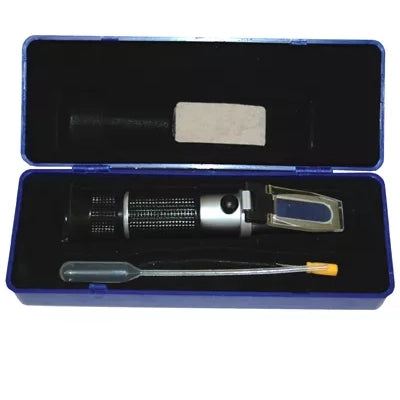 Mastercool 3705 Air Coolant Refractometer in blue protective carrying case with pipette dropper