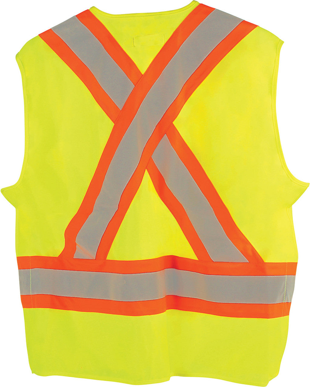 PIP Dynamic TSV2YG1945XL CSA Appr. Polyester Traffic Vest, Hi-Vis Yellow-Green, 4" Wide 360° Hrz Stripes, 2 Vrt Stripes, X in Back – 4XL/5XL - MPR Tools & Equipment