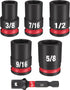 Milwaukee Tool 49-66-7035 6pc Shockwave Impact Duty 3/8" Drive SAE Standard Socket Set, 3/8"-5/8" & 1/4" Hex to 3/8" Square Socket Adapter