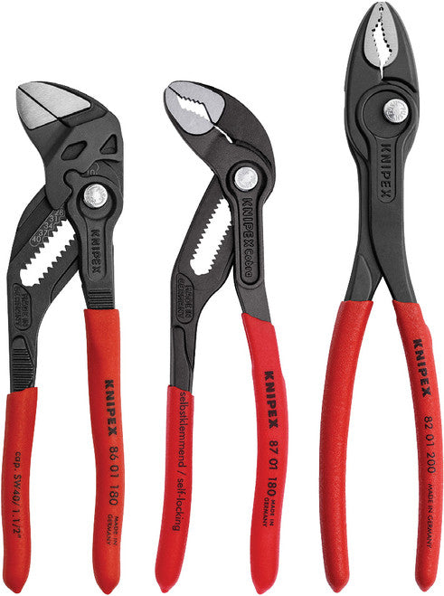 Knipex 9K 00 80 156 US 3pc Top Selling Pliers Set: 8" Twingrip Pliers, 7-1/4" Pliers Wrench, 7-1/4" Cobra Water Pump Pliers