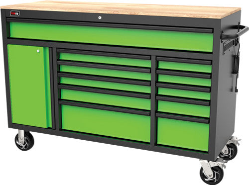 Tobeq RCBT611123LGBK 61" 11-Drawer Roller Cabinet, Lime Green/Black