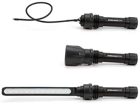 STEELMAN PRO 79057 Command Post Li-Ion Rechargeable Modular Worklight Kit, includes LED 500-Lumen Slim-Lite, Bend-a-Light, and 550-Lumen Flashlight Heads - MPR Tools & Equipment
