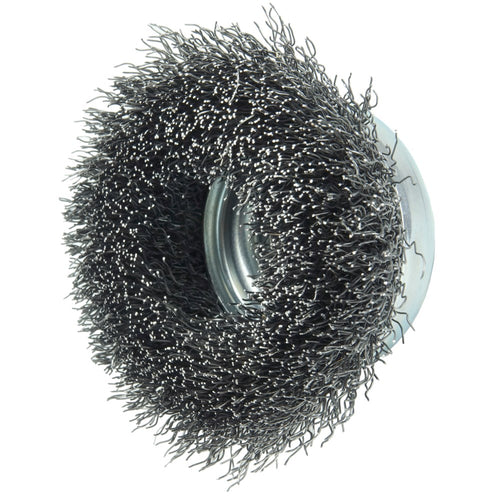 Weiler 36231 Wolverine 3" Crimped Wire Cup Brush, .014" Steel Fill, 5/8"-11 UNC Nut - MPR Tools & Equipment