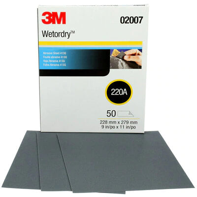 3M 2007 Wetordry Abrasive Sheet 413Q 220A 9" x 11" 50 sheets - MPR Tools & Equipment