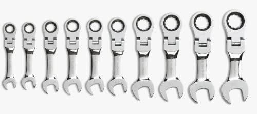GearWrench 9550 10 Piece Metric Stubby Flex-Head Combination Ratcheting Wrench Set - MPR Tools & Equipment