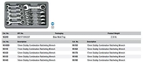 GearWrench 9520 10 Piece Metric Stubby Combination Ratcheting Wrench Set - MPR Tools & Equipment