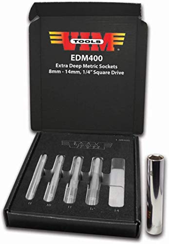 VIM Tools VIM-EDM400 0.25 in. 8-14 mm Square Drive Extra Deep Metric Sockets - MPR Tools & Equipment