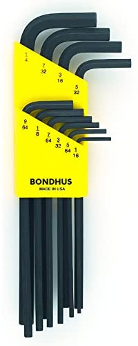 Bondhus 12138 Set of 10 Hex L-Wrenches. Long Length. Sizes 1/16-1/4-Inch - MPR Tools & Equipment