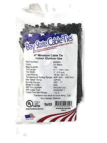 American Elite Molding B4M0C 4" Miniature UV Black Nylon Wire Cable Zip Ties Tie Wrap. USA. Qty 1000 - MPR Tools & Equipment